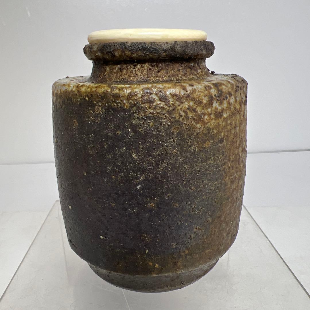 ☆茶3 榊原字　備前窯　棗　茶入　共箱　高さ8.5㎝　東K8-0125①