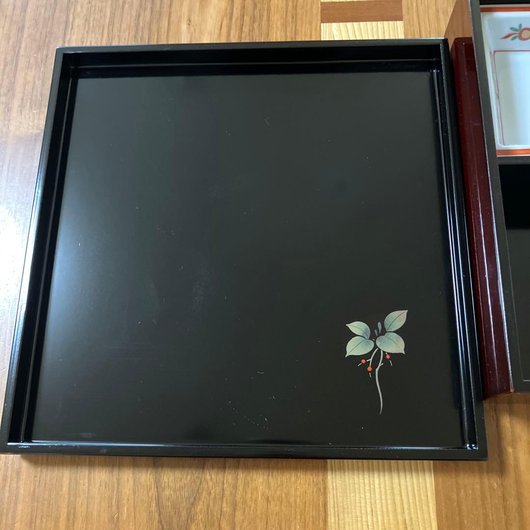 【美品】漆器 本漆塗り 重箱 一段重 松花堂 おせち 陶製小鉢付