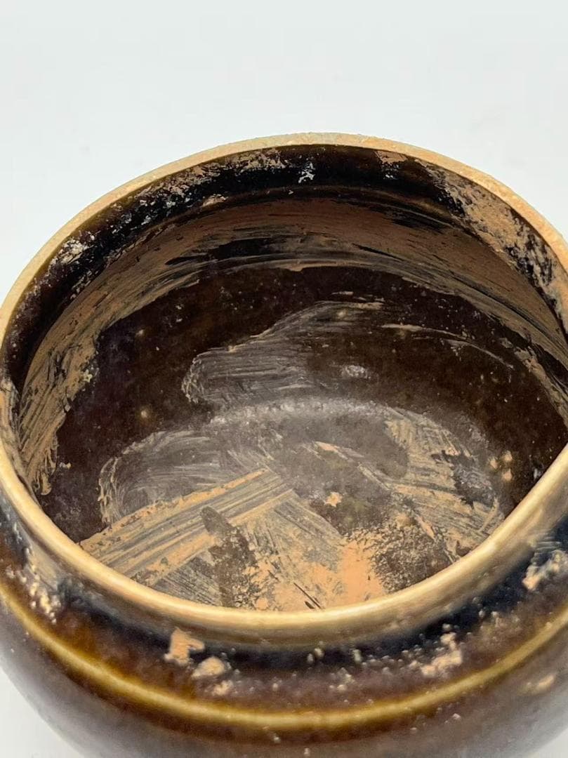 宋時代 吉州窯　褐釉篦紋罐 小罐　水罐　水差し　水指　文房(F-157)