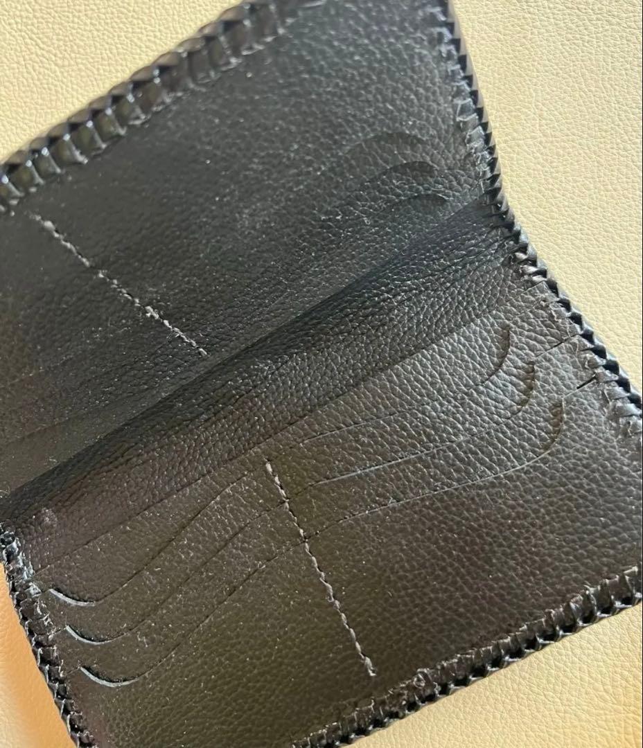本革 長財布　ハンドメイド レザーカービング　バイカーズウォレット　黒