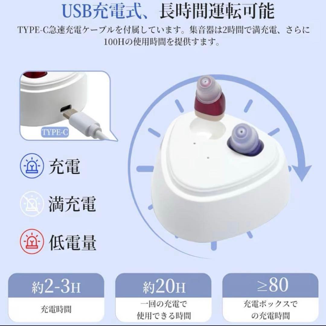 新品未使用【集音器】高齢者 補聴器 イヤホン 介護用品 両耳 急速充電 ケース