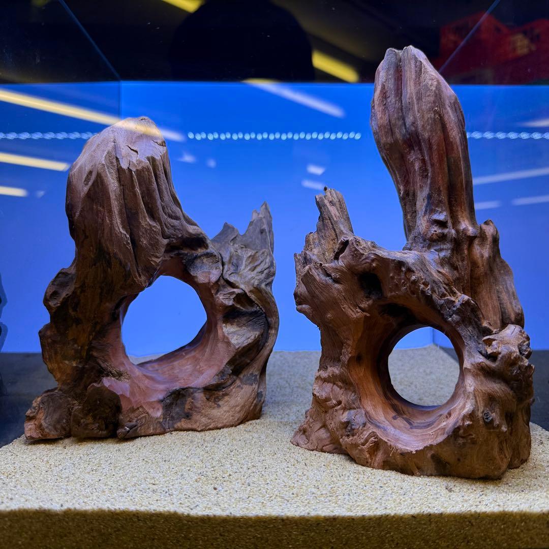 MRW-7252赤系天然流木2本セット　樹洞　隠れ家　流木　アクアリウム　爬虫類
