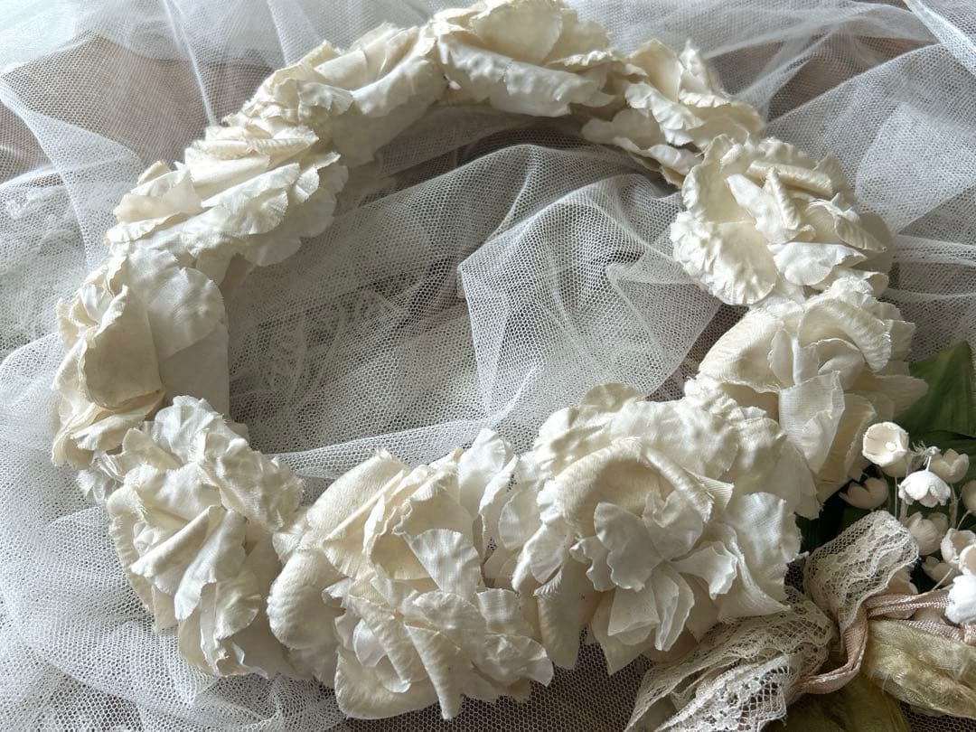 フランスアンティーク　布花　花冠